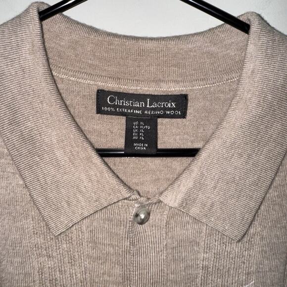 NWT Christian Lacroix Wool Knit Short Sleeve Button Up Brown Polo Shirt Men’s XL - Picture 2 of 8